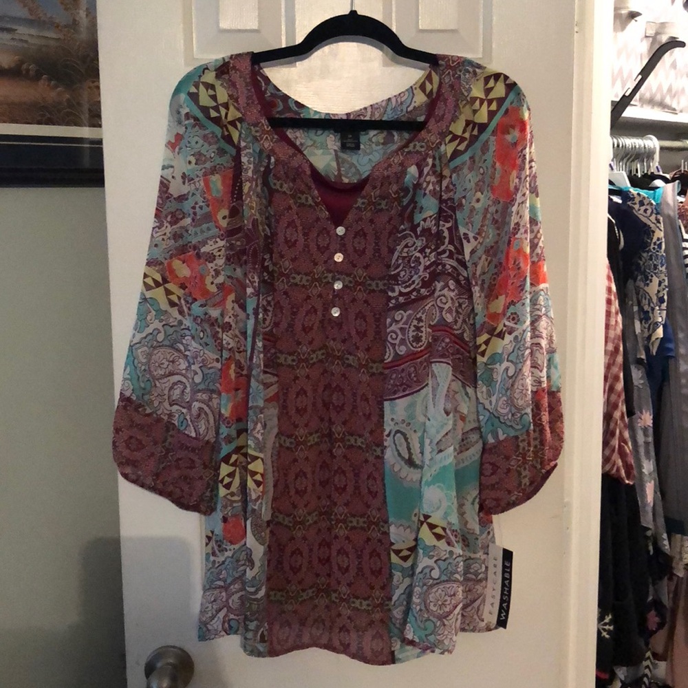 NWT Patterned Blouse 3/4 Sleeve 2X